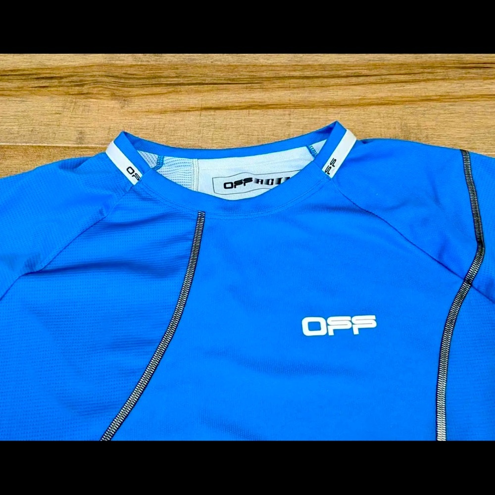 Off-White Active wear, men’s BLUE mesh top XL, wore one time with tags!
